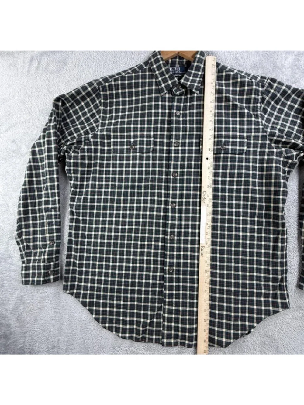 Vintage Polo Ralph Lauren Shirt Mens Large Green Check Button Up Long Sleeve Fit